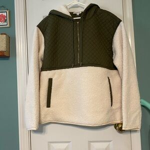 BearPaw Olive and Cream Half Zip Hoodie